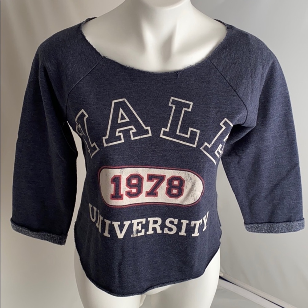 Recycled Karma Yale University navy blue heather cropped sweatshirt